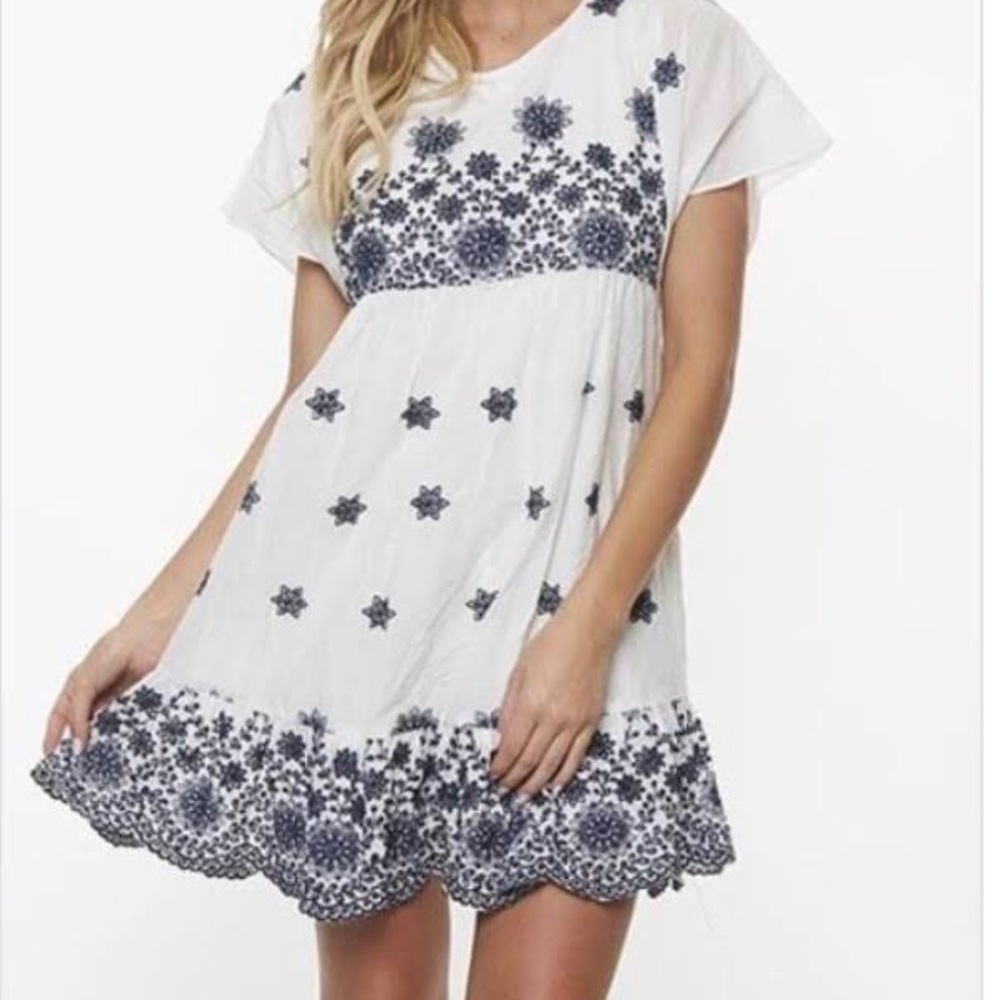 Ruffled Navy and White lined dress